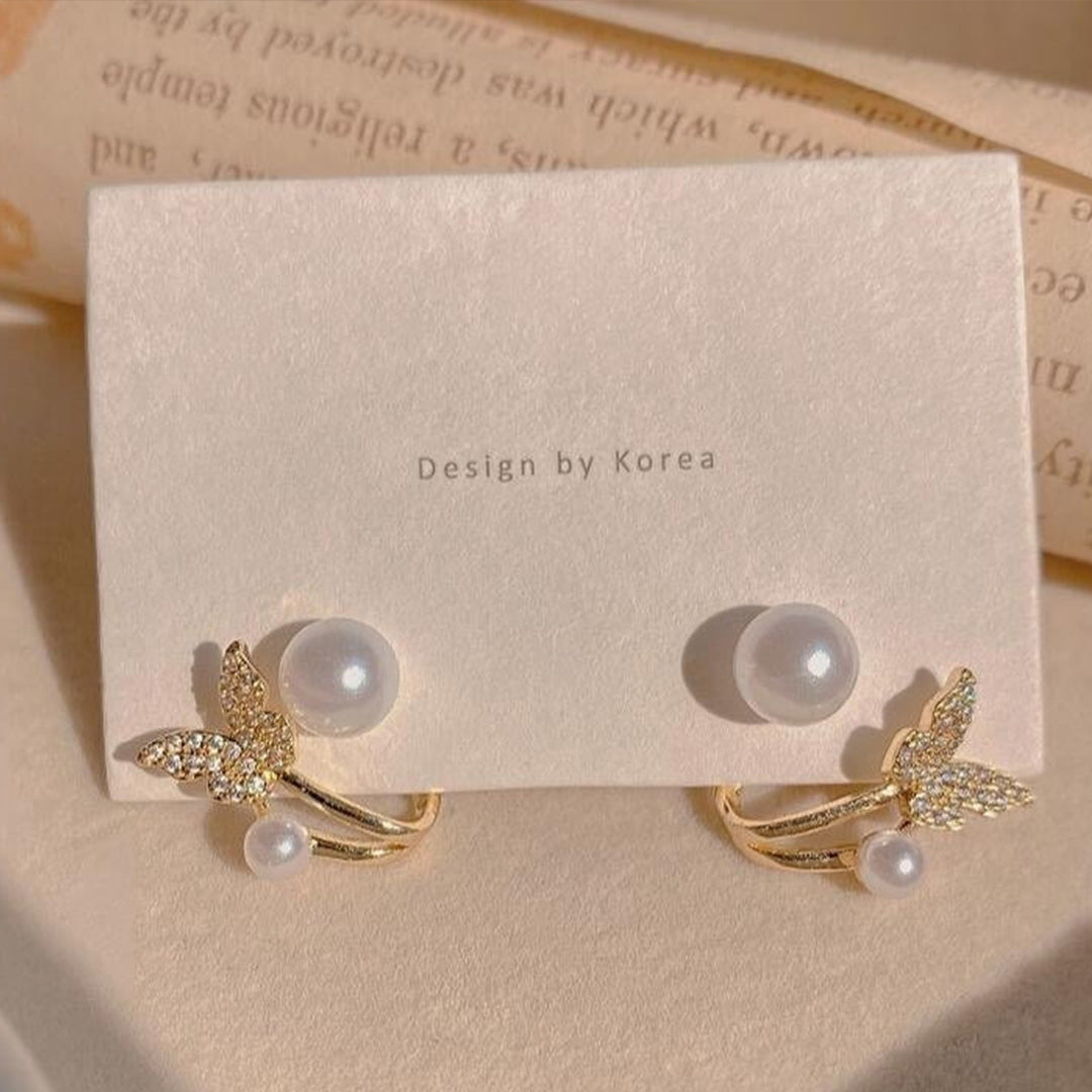 12 Butterfly/Pearl Stud Tops Pair