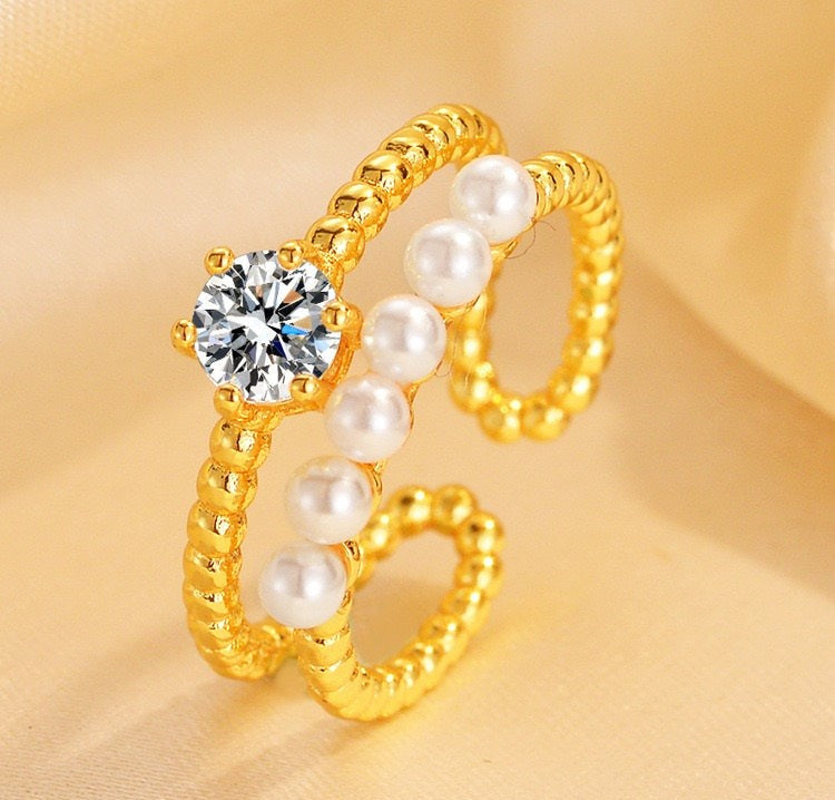 Crsnt Adjustable Pearl Ring – Elegant Silver-Plated Women’s Jewelry | CRS Collection