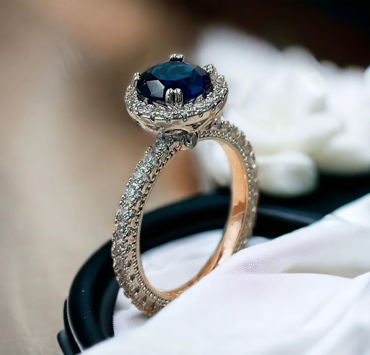 Silver Zircon Blue Round Ring