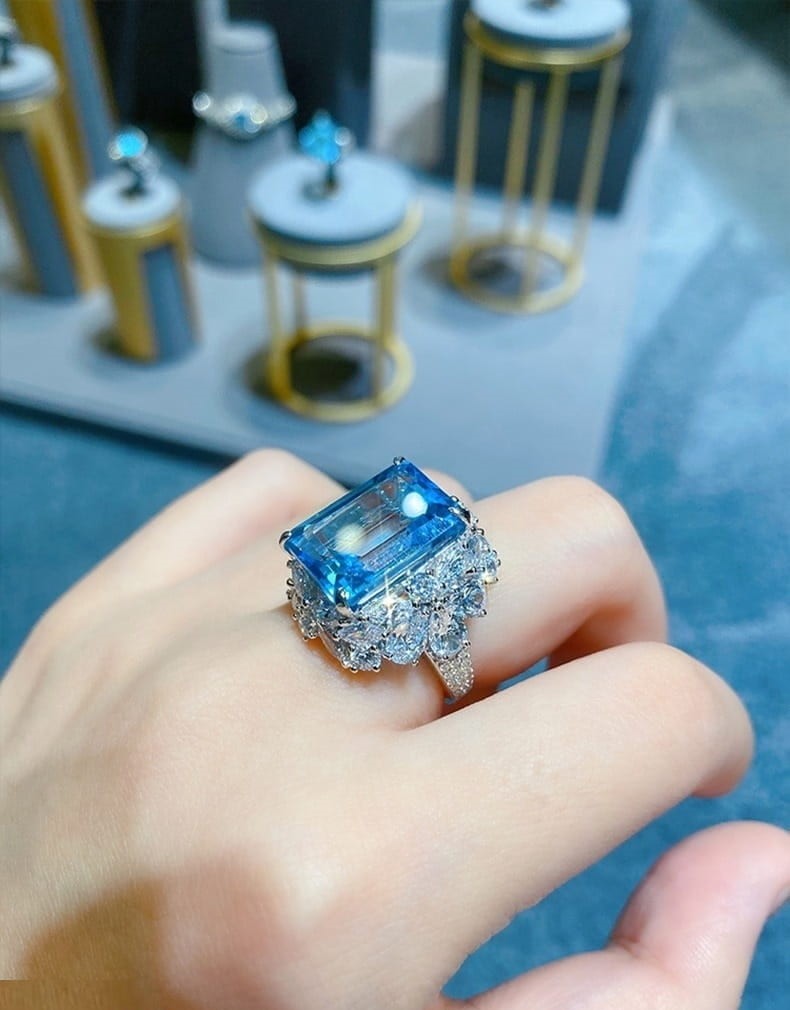 Aqua Flower Cathedral Adjustable Ring