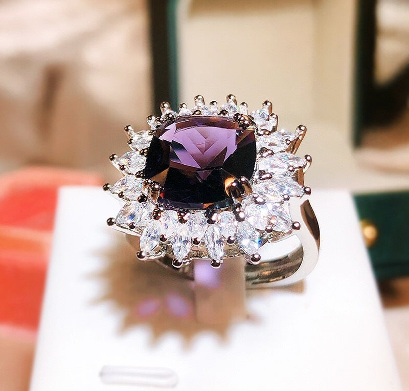 Crsnt Purple Circle Adjustable Ring – Stylish Silver-Plated Fashion Ring for Women