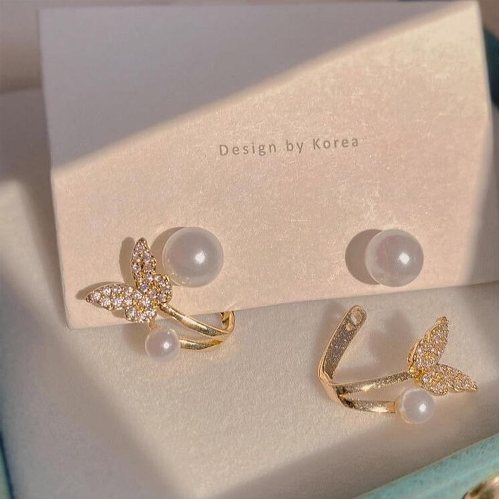 12 Butterfly/Pearl Stud Tops Pair