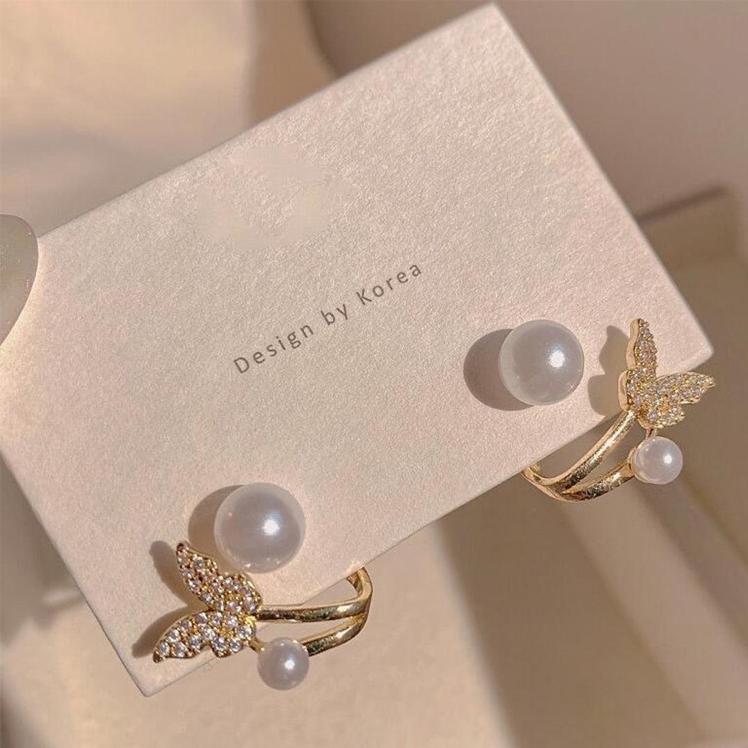 12 Butterfly/Pearl Stud Tops Pair