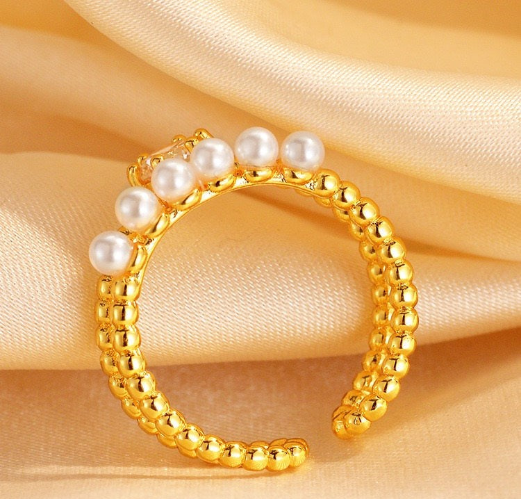 Crsnt Adjustable Pearl Ring – Elegant Silver-Plated Women’s Jewelry | CRS Collection