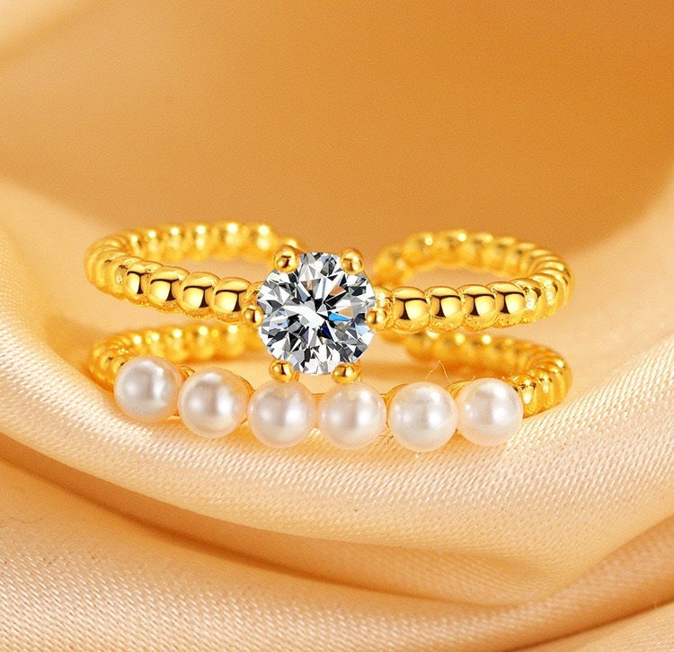 Crsnt Adjustable Pearl Ring – Elegant Silver-Plated Women’s Jewelry | CRS Collection