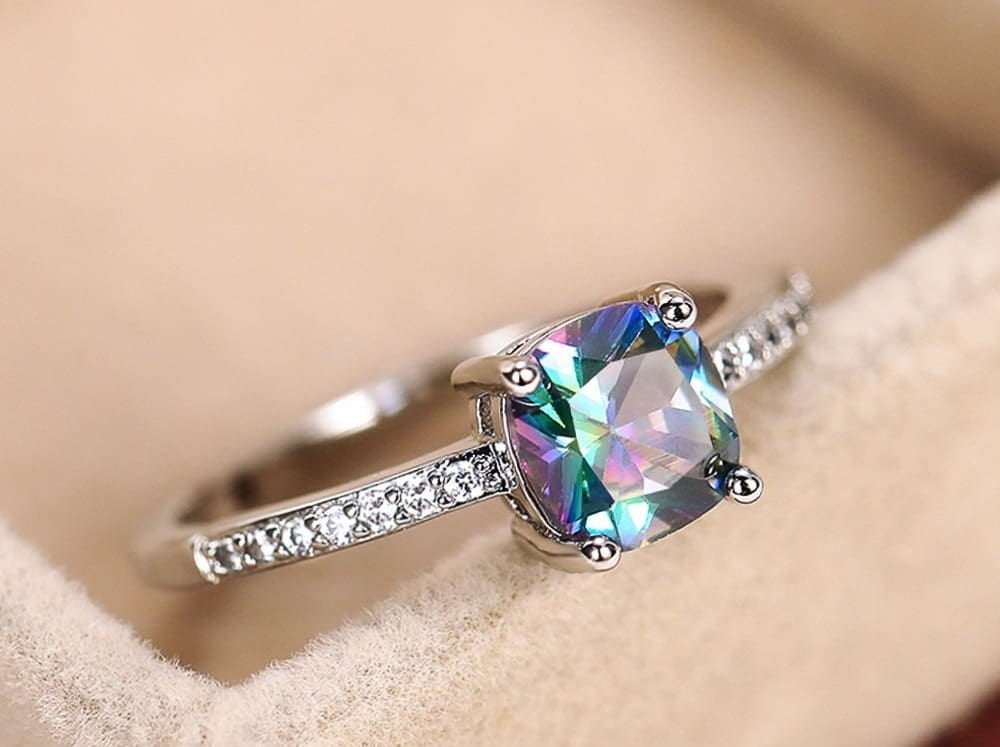 Blue Cushion Zircon Ring 3