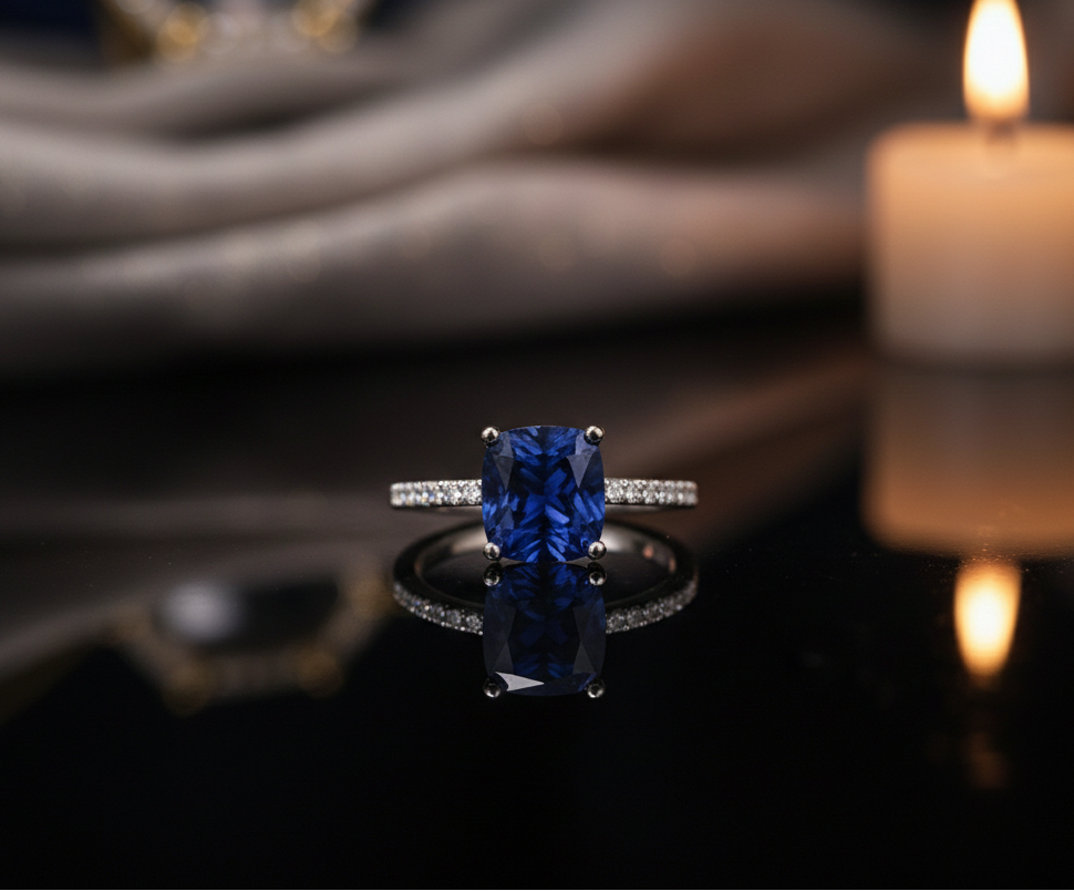 Blue Cushion Zircon Ring 3
