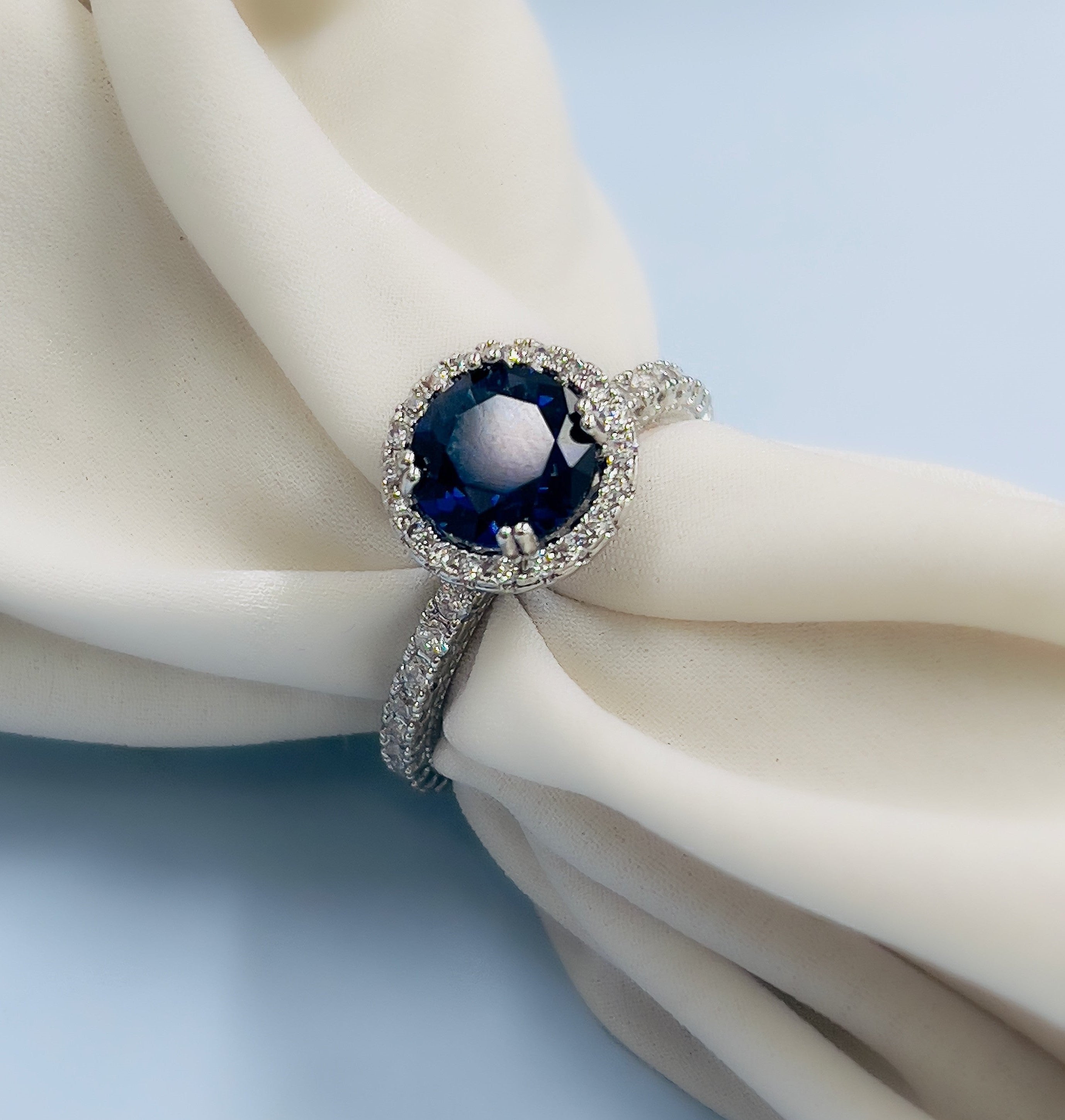 Silver Zircon Blue Round Ring