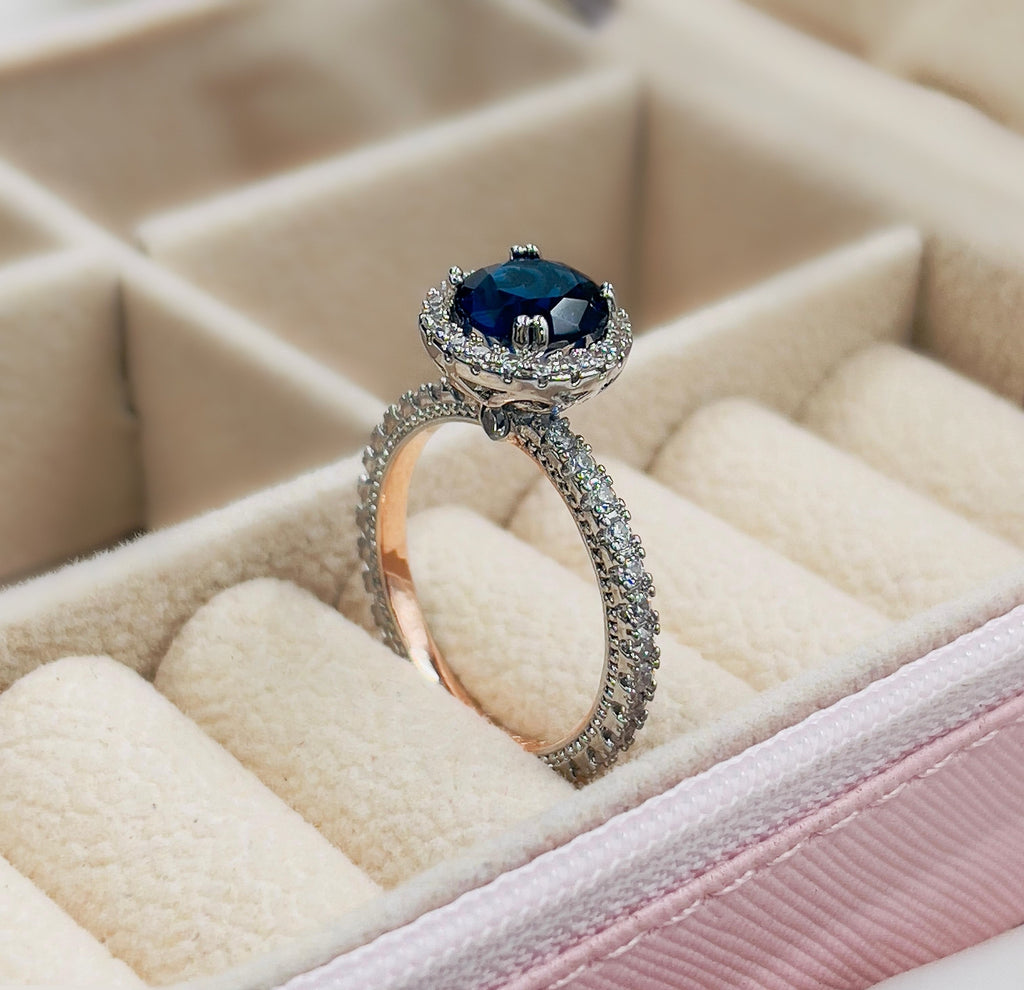 Silver Zircon Blue Round Ring
