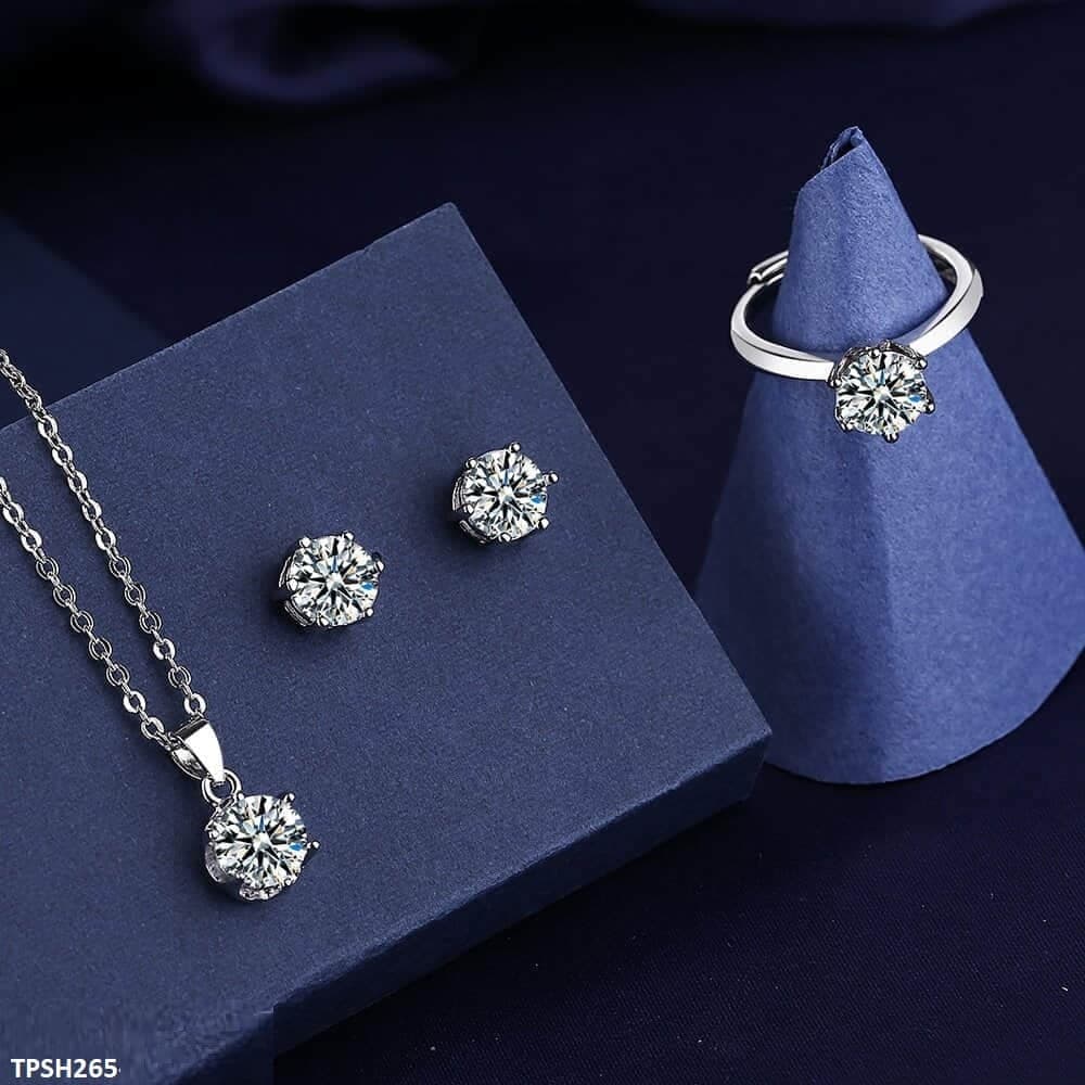 Round Silver Stone Pendant Set