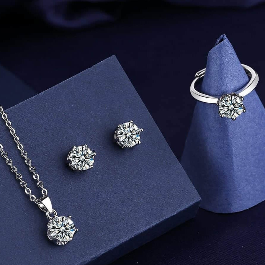 Luxury Round Silver Stone Pendant Set