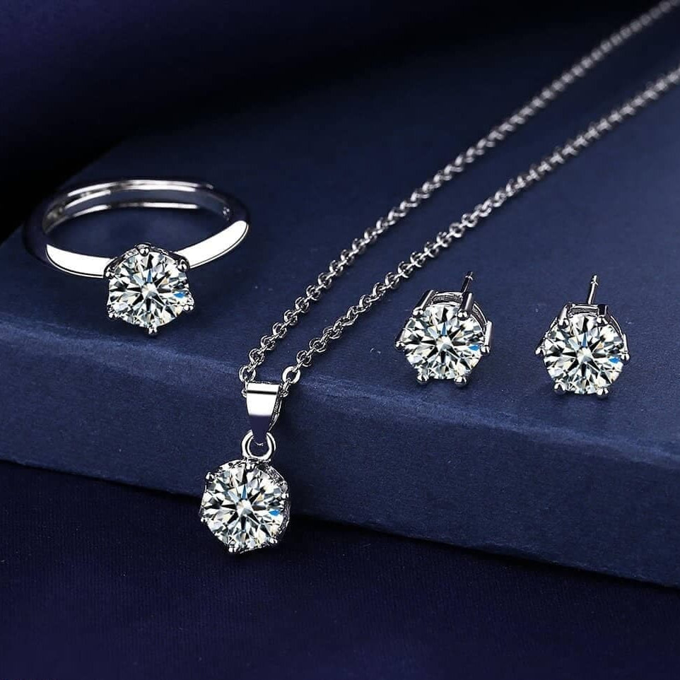 Round Silver Stone Pendant Set