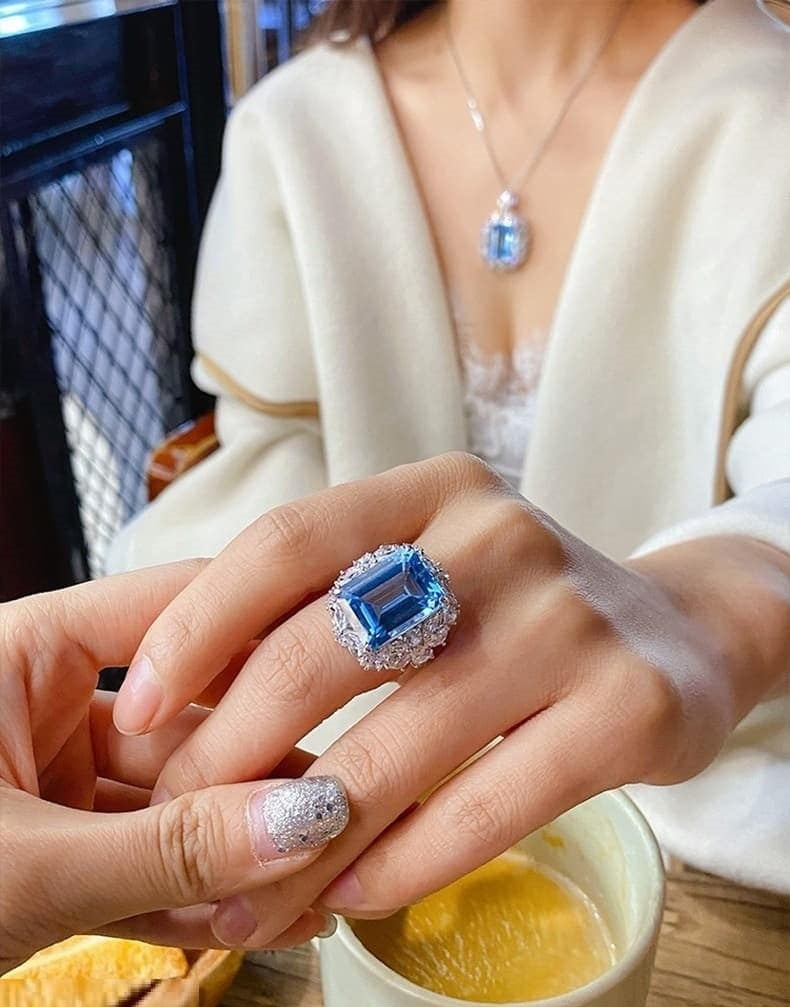 Aqua Flower Cathedral Adjustable Ring