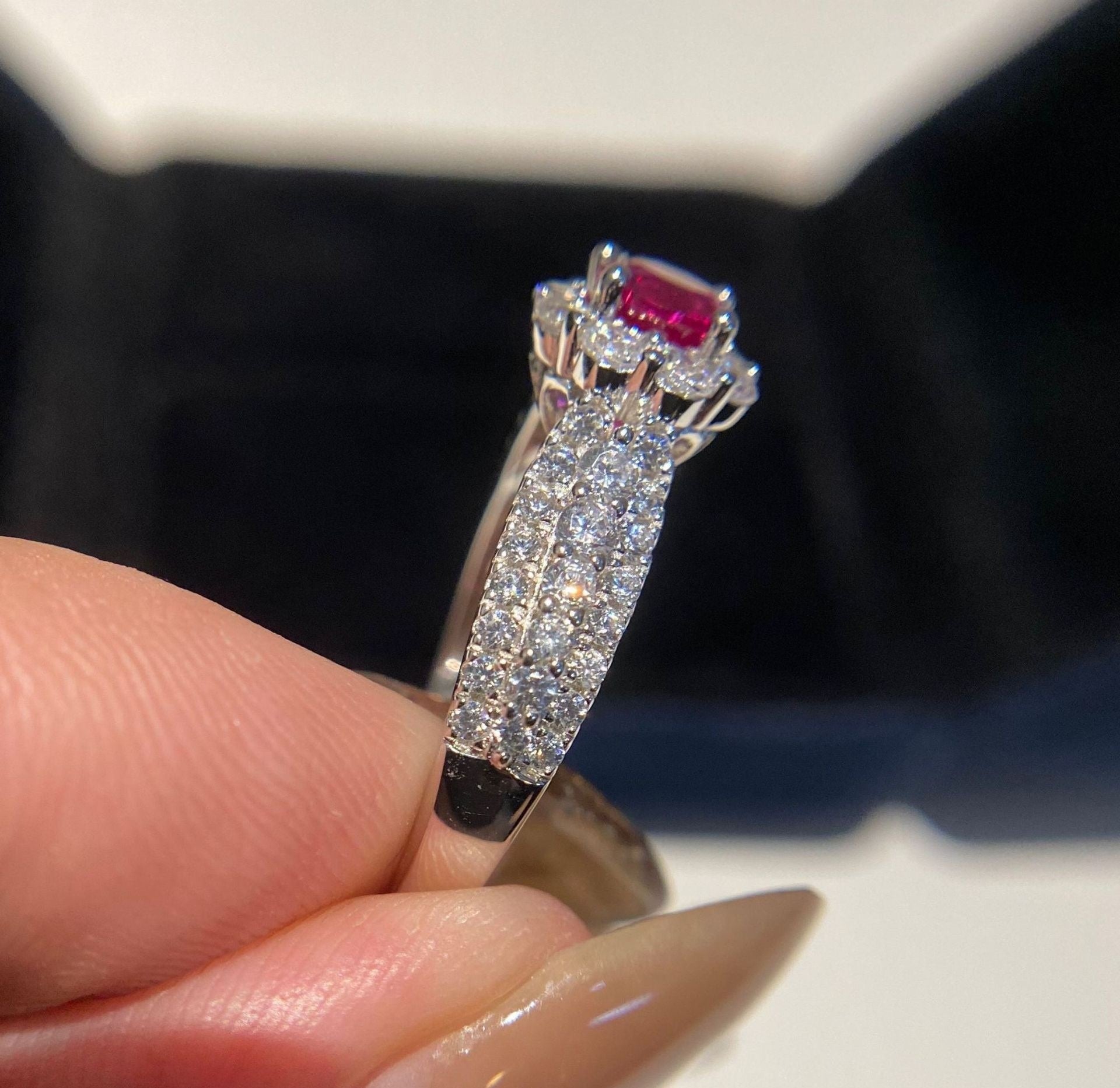 Round Red Zircon Ring Adjustable
