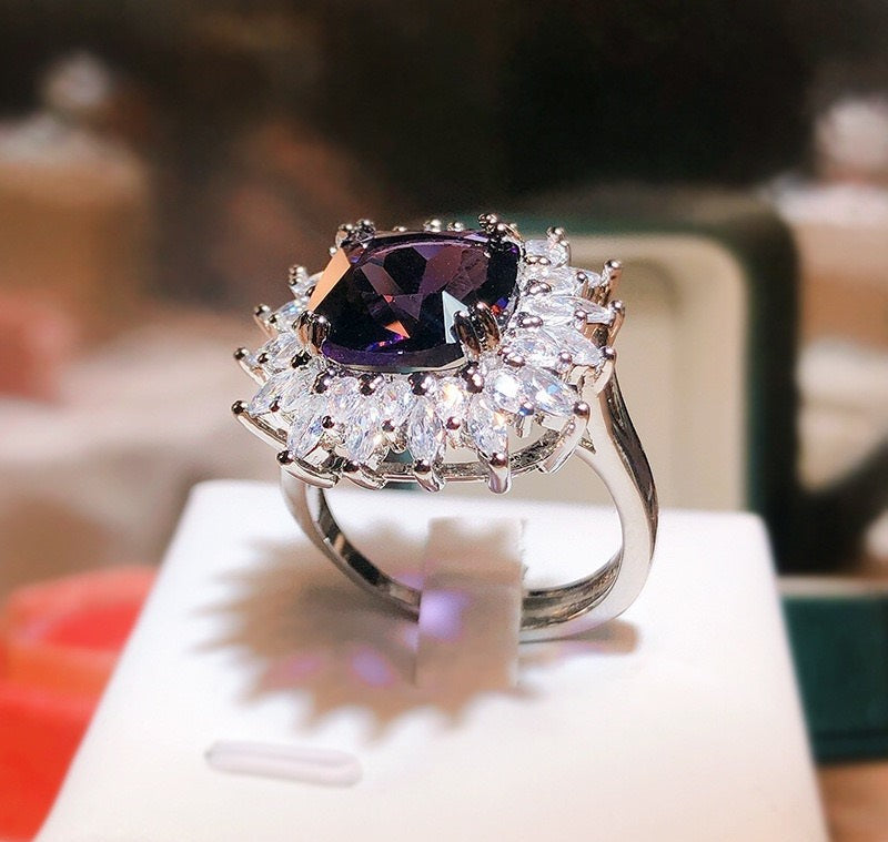 Crsnt Purple Circle Adjustable Ring – Stylish Silver-Plated Fashion Ring for Women