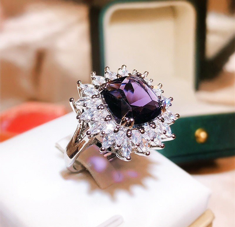 Crsnt Purple Circle Adjustable Ring – Stylish Silver-Plated Fashion Ring for Women