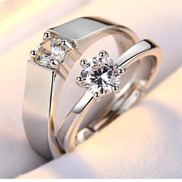 Sterling Silver GRA Moissanite Couple Ring Att - 03