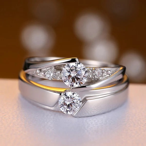 Sterling Silver GRA Moissanite Couple Ring Att - 02
